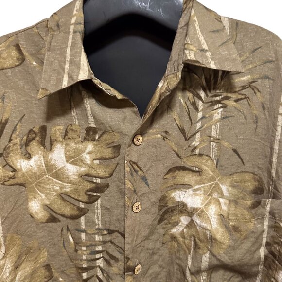 Stylish Men’s Large Caribbean Rayon Shirt – Brown Leaf Pattern, Short Sleeve - Picture 3 of 9